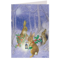Bunnies Decorating with Holly Christmas Card ~ England